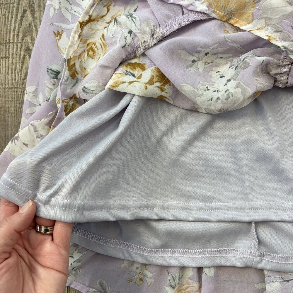 Floral Womens Mini Dress Pastel Lilac Size L Cottagecore Romantic Coquette Fairy - Picture 10 of 15